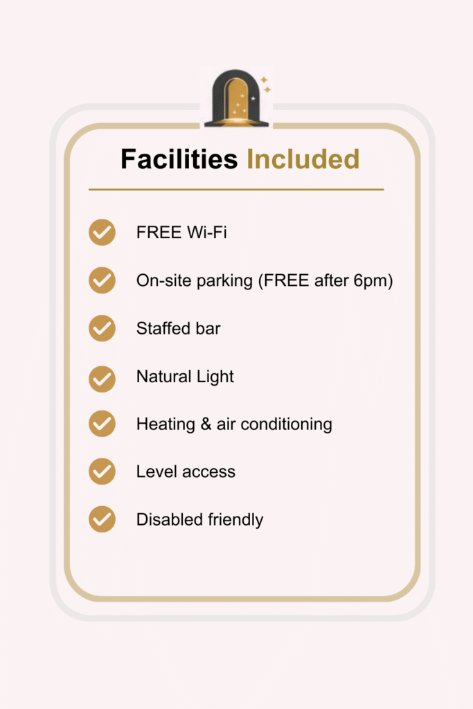 Facilities included in venue hire at The Old Foundry